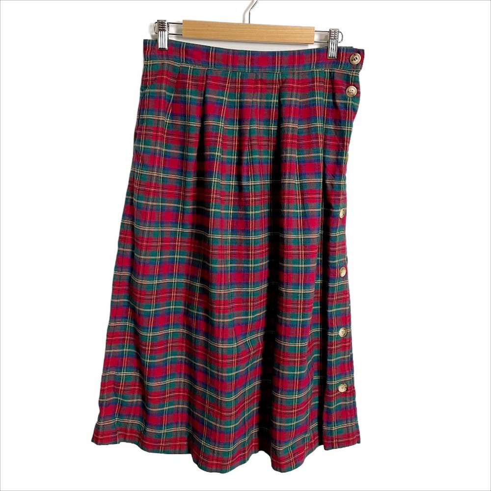 1980s vintage cotton plaid skirt with a pocket - size 12
